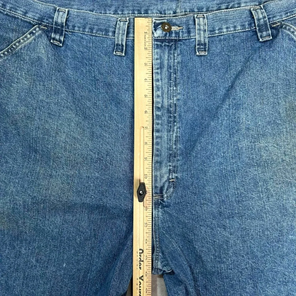 Men's Wrangler Carpenter Denim Shorts Sz 46 Blue Distressed Jorts Skater painter